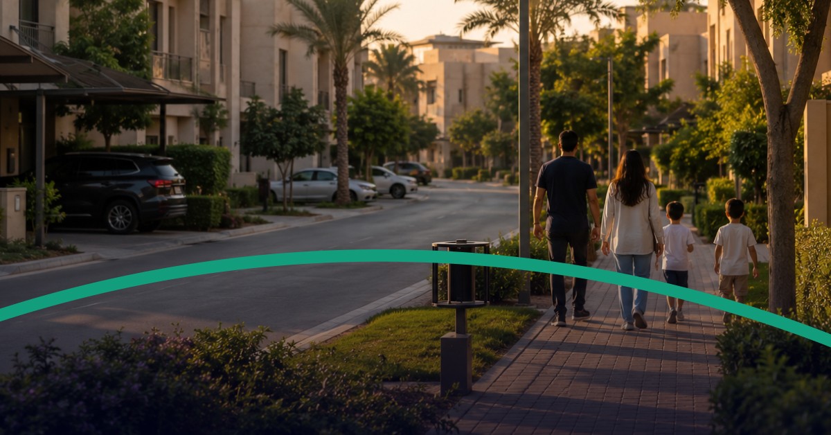 Modern residential compound in Riyadh showing greenery, privacy, and community living for newcomers choosing where to live.